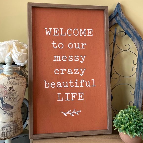 Other - 🆕 Shabby Chic Farmhouse Rustic Wood Framed Messy Crazy Beautiful Life Sign